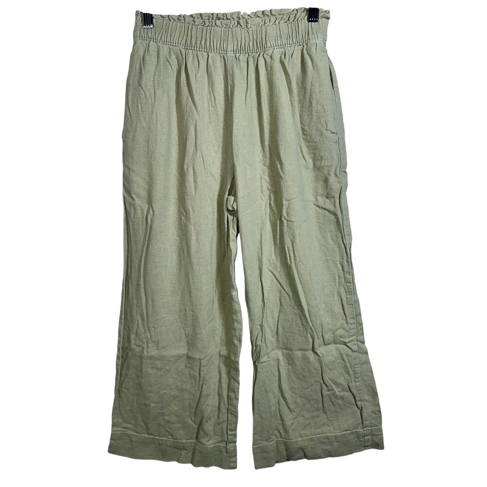 Abercrombie & Fitch Sage Green Linen Blend Pull On Wide Leg Pants Size S Short